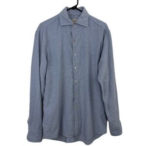 Stenströms Fitted Body Shirt Size Large Blue Long Sleeve Button Twofold Cotton